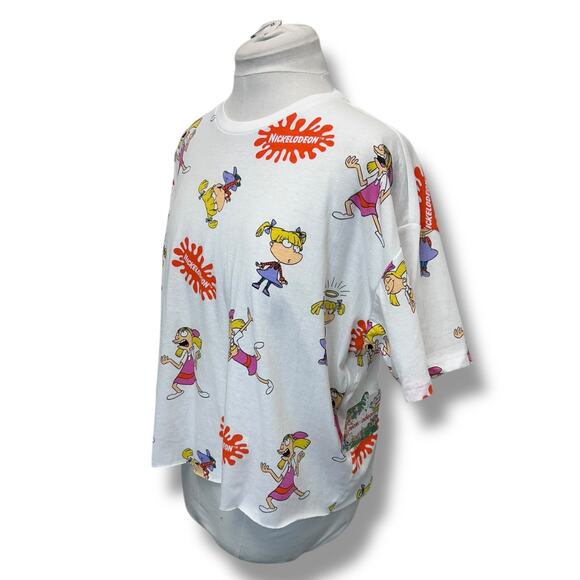 Nickelodeon Women’s All-Over Graphic Relaxed Fit Crop Tee, White, size 2X - Picture 3 of 8